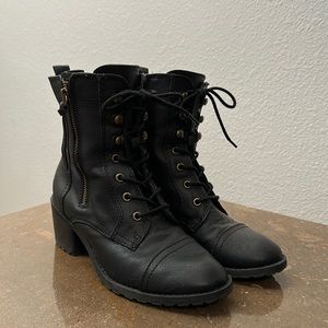 Report black boots tie front detail zipper side